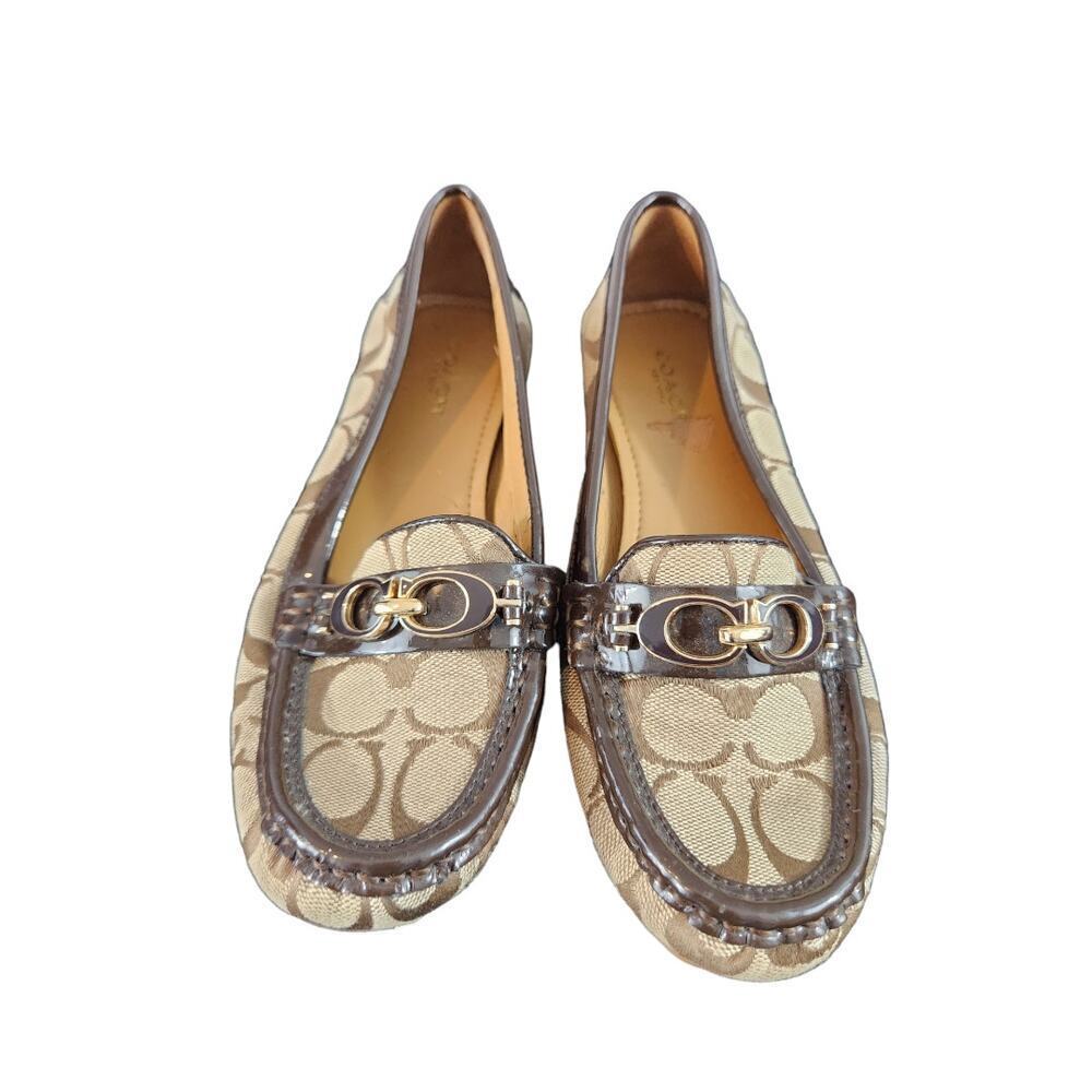 Coach Fortunata sz 6B‎ womens shoesTan brown C logo patient leather loafers